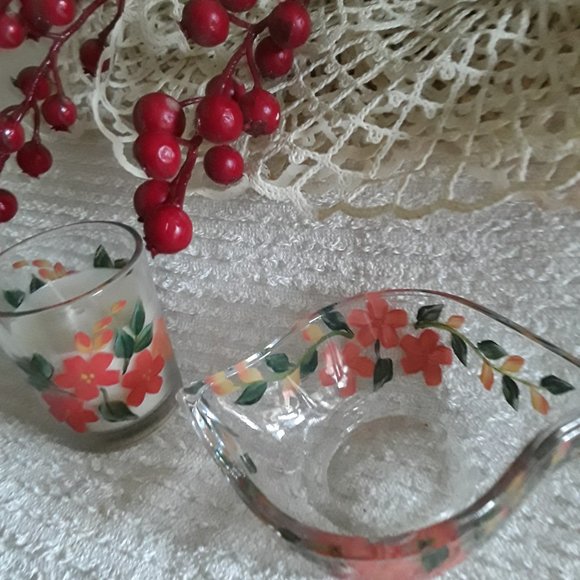 Hand Painted Glass Votive Candle Holder with Saucer - Never Used - Picture 3 of 5